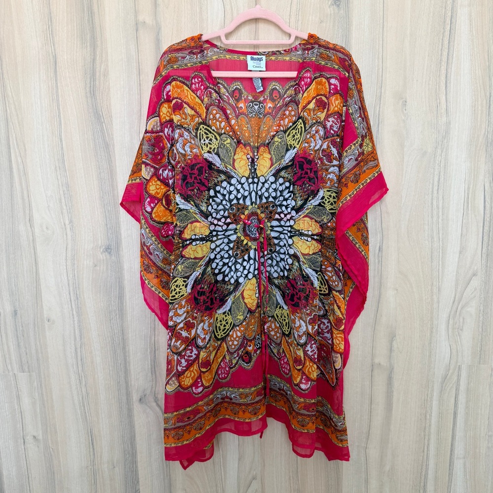 Butterfly Swim Cover Up 1X Multicolor Paisley Kaftan Boho Resort Beach Hippie